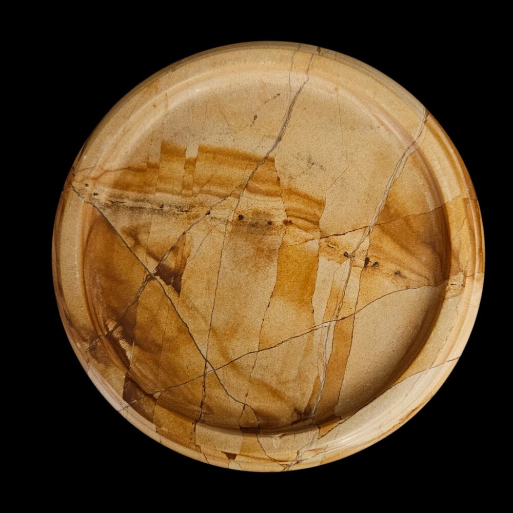 Pier 1 Marble Stone 3-Wick Candle Holder Base Round Decorative Tray